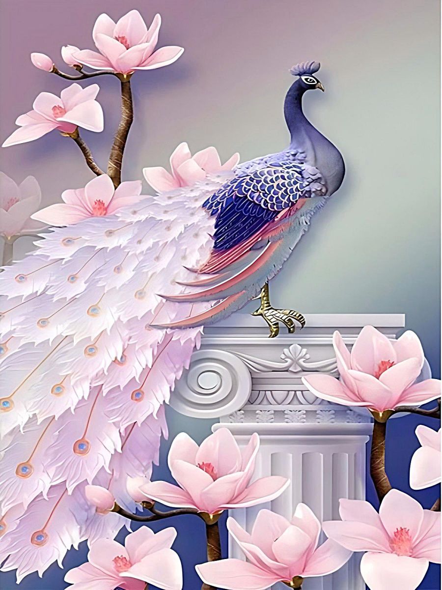 5D Diamant Painting Set – DIY Diamantbild Mit Pfau & Blumen, Selbst Gestalten, 120x50 Cm, Perfekt Als Wanddeko