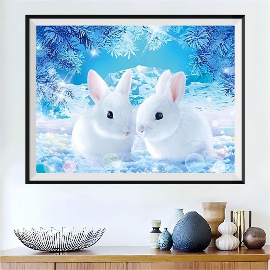 QQYRHN 5D Diamond Painting Kit 'Weißes Kaninchen' – DIY Diamantbild Zum Entspannen, 30x40 Cm, Vollständiges Set