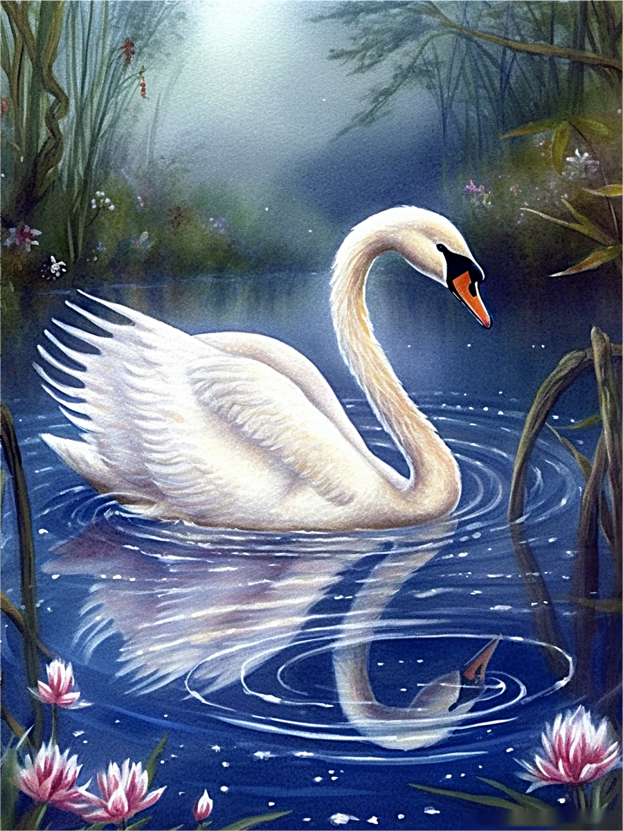 Ginfonr Diamond Painting 5D – Schwan Motiv DIY Diamantbild 30x40 Cm Vollbesetzt