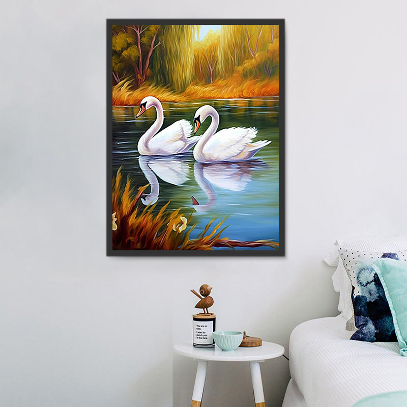 Ginfonr Diamond Painting 5D – Schwan Motiv DIY Diamantbild 30x40 Cm Vollbesetzt
